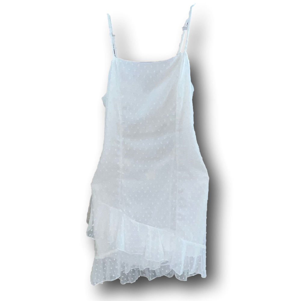 White Ruffle Open Back Ruffled Slip Dress